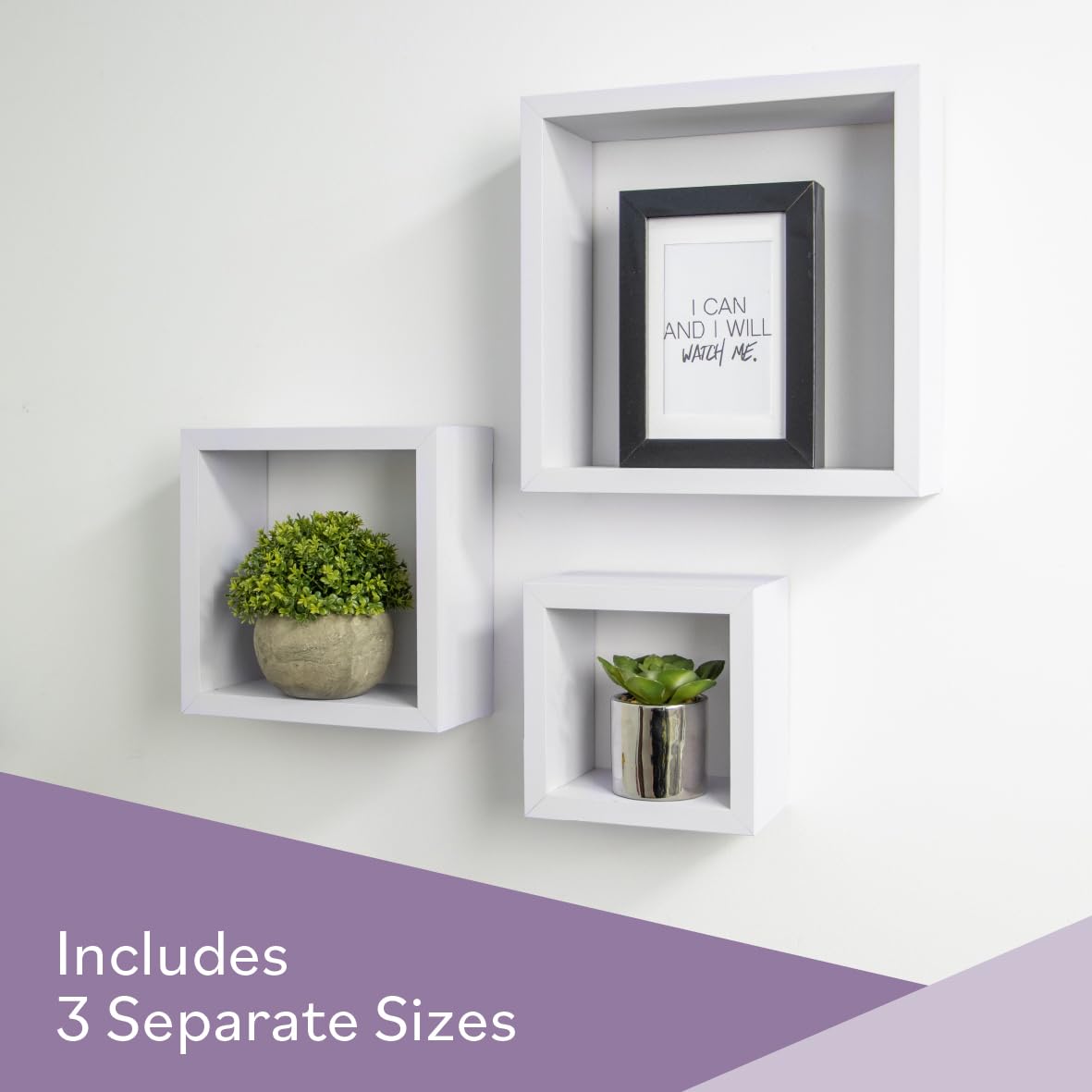 Anika Cube Shaped Floating Shelves - Set of 3 | White Engineered Wood | Max 3kg Load 3