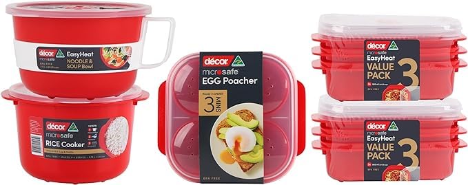 Décor Microsafe Soup Bowl - 1.15L Capacity | Red Plastic Container with Ventilated Lid 8