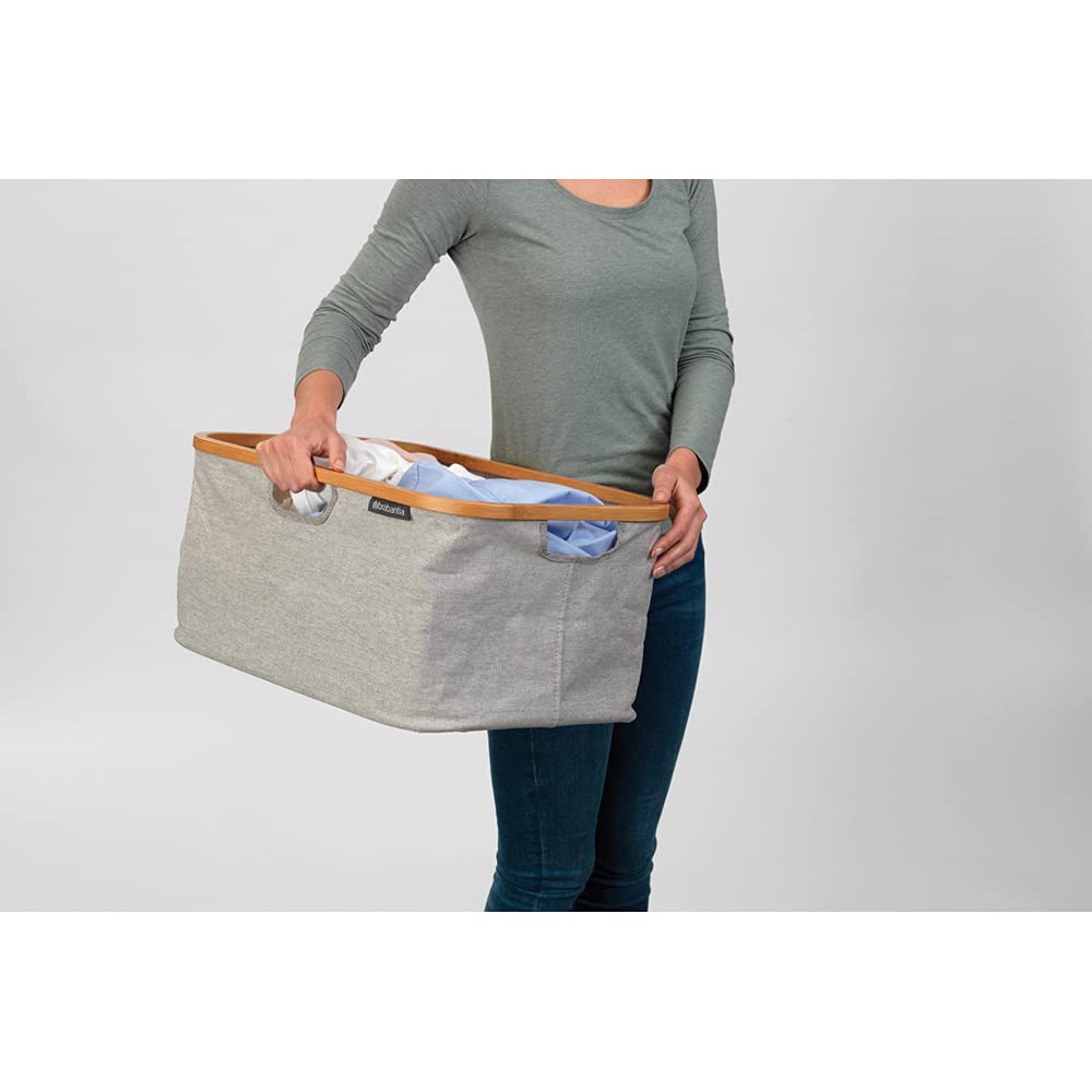 Brabantia Foldable Laundry Basket - 40L Capacity | Grey Fabric | Bamboo Handles 7