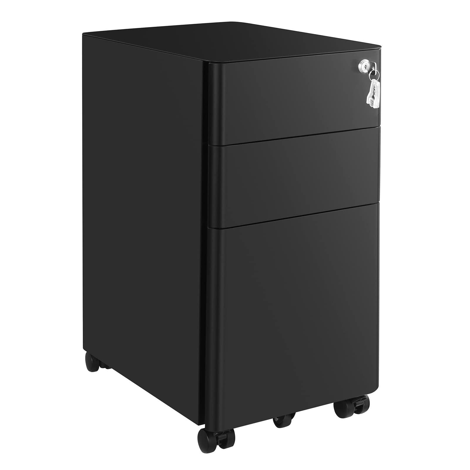 SONGMICS Mobile File Cabinet - 3 Drawers, Lockable, Wheeled | Steel Construction | Black
