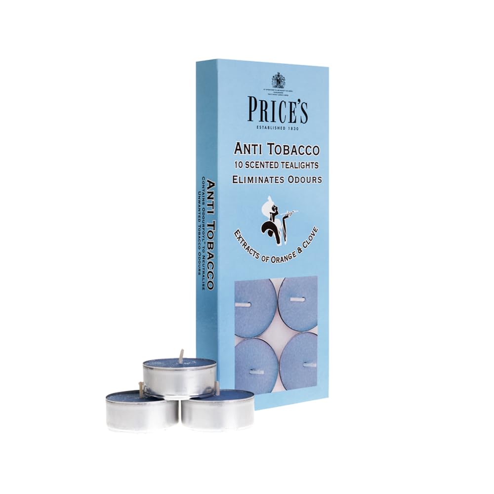 Price's Anti-Tobacco Tealights - 10 Pack | Orange & Clove Scent | Long Burning Wax 1
