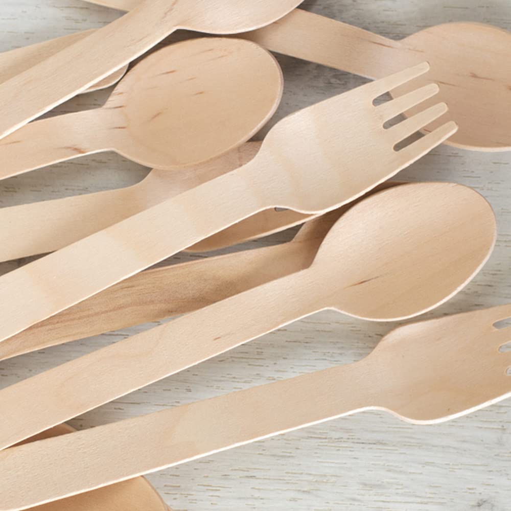 1ABOVE 100 Pk Disposable Wooden Cutlery Set - Biodegradable & Sturdy for Hot/Cold Foods 8