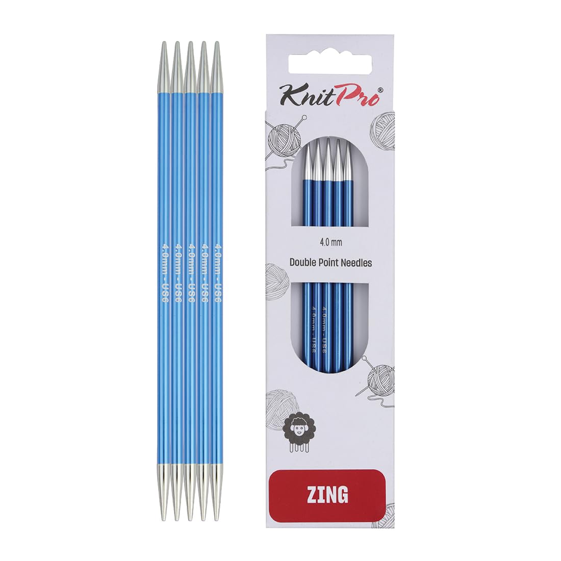 KnitPro Zing Double Pointed Knitting Needles - 4.00mm Size | 6' (15cm) Length | Sapphire Aluminium 1
