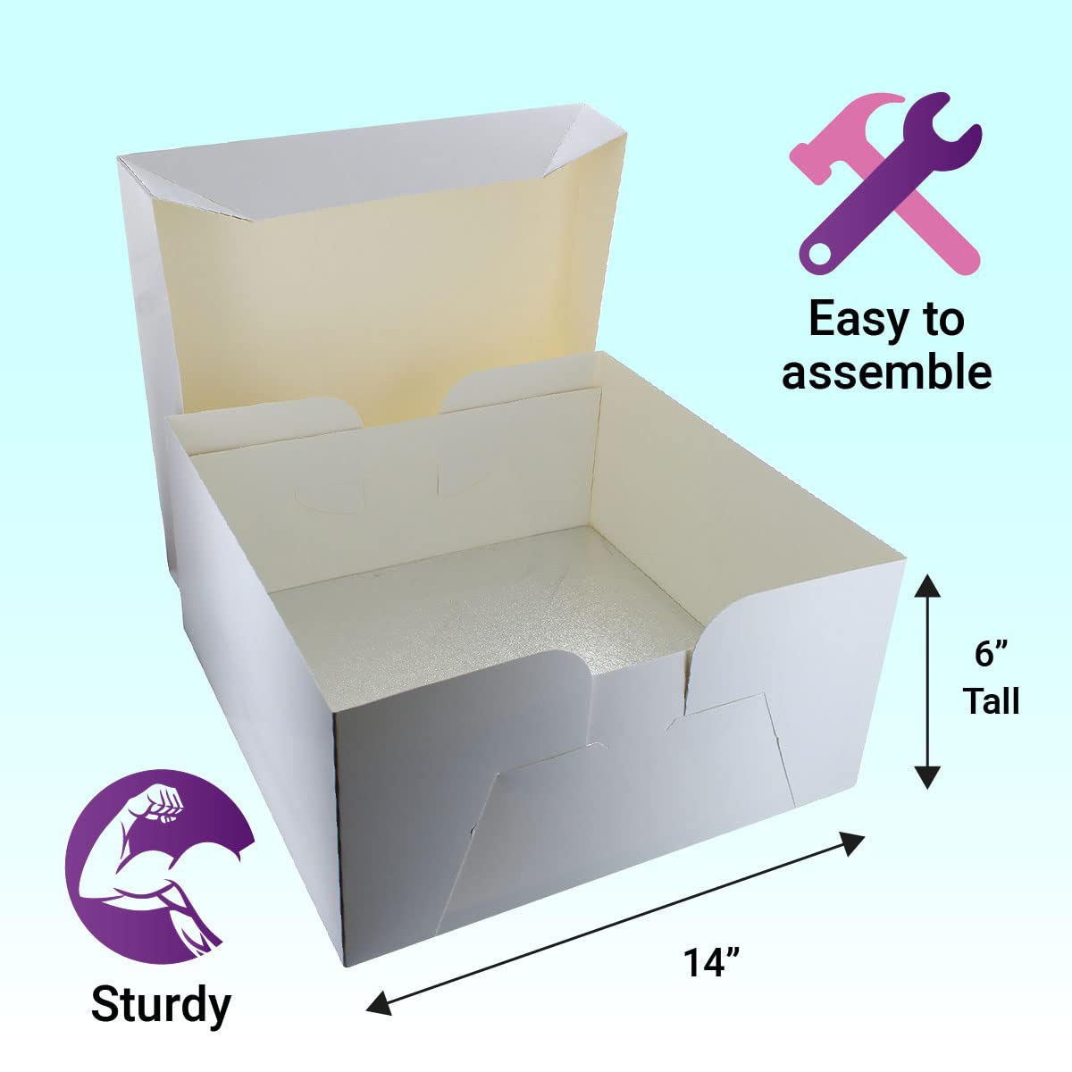 Culpitt 14 Inch Square Silver Cake Drum Board and White Cake Box Combo | Sturdy Support 2