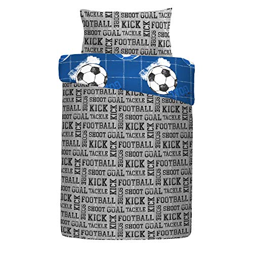 Bedlam Single Duvet Cover Set - Blue Football Theme | 52% Polyester 48% Cotton | W135cm x L200cm 4