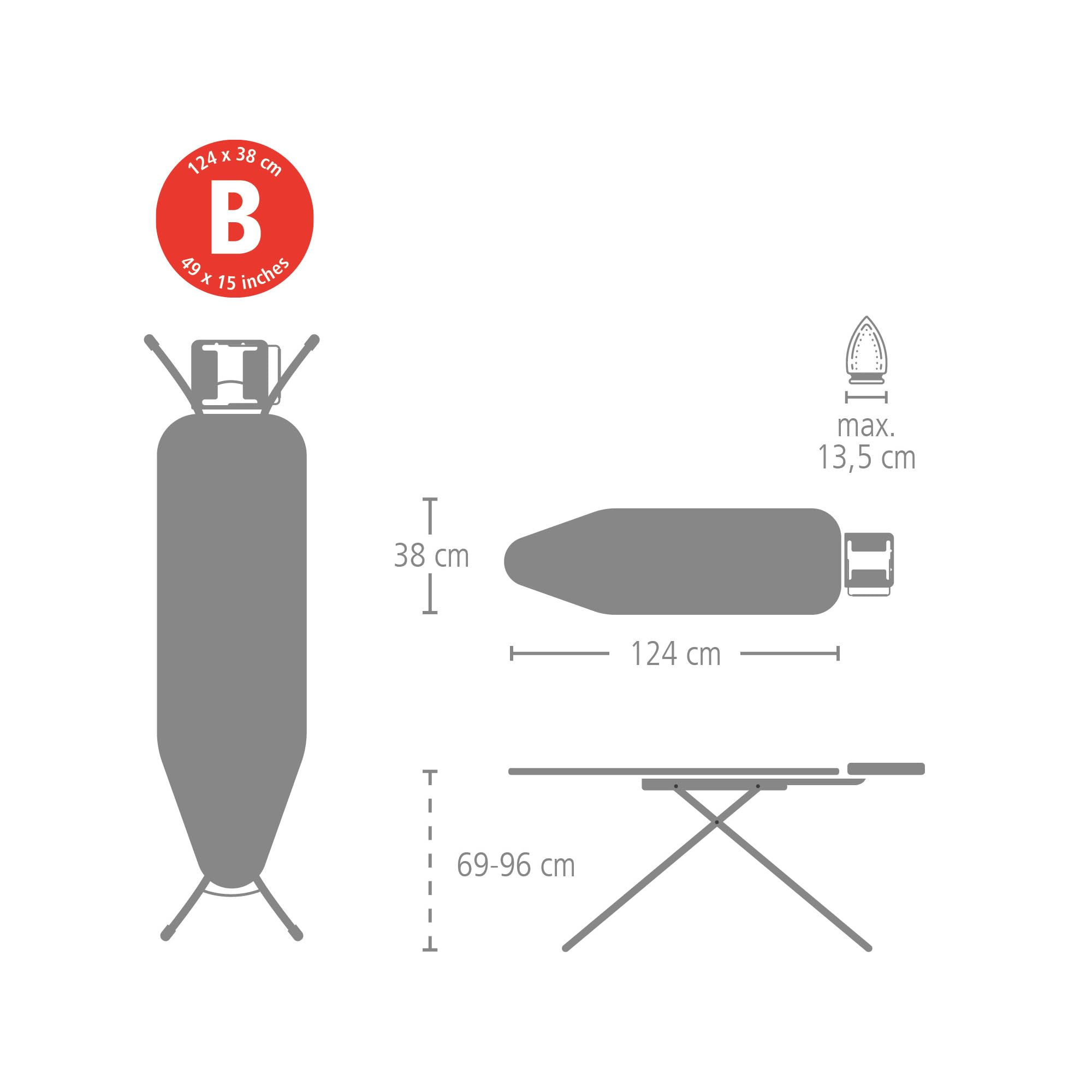Brabantia Ironing Board B - 124x38 cm | Steam Iron Rest | Adjustable Height | Ice Water 7