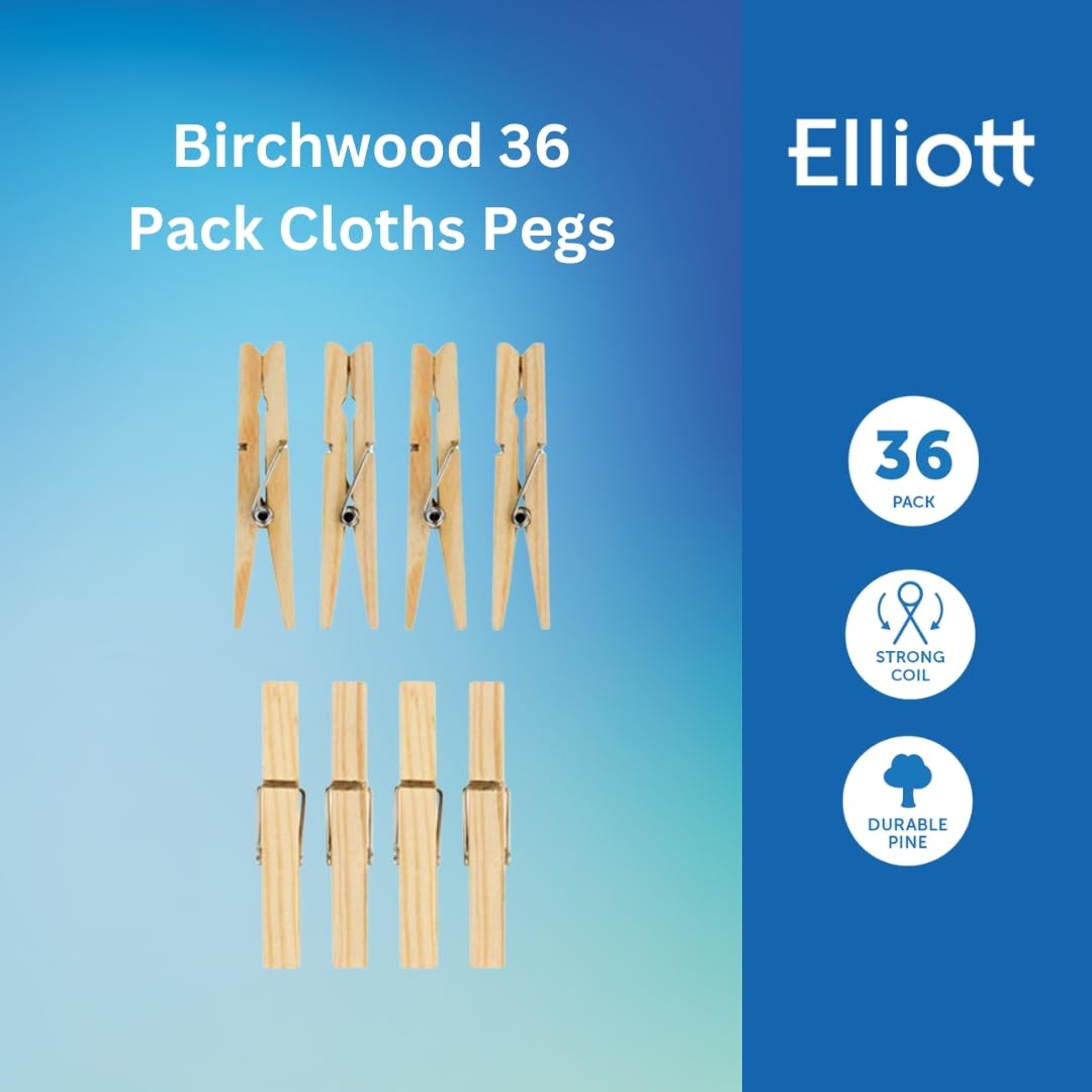 Elliott Hardwood Clothes Pegs with Metal Coil Spring | Pack of 36 | Plastic-Free & Recyclable 3