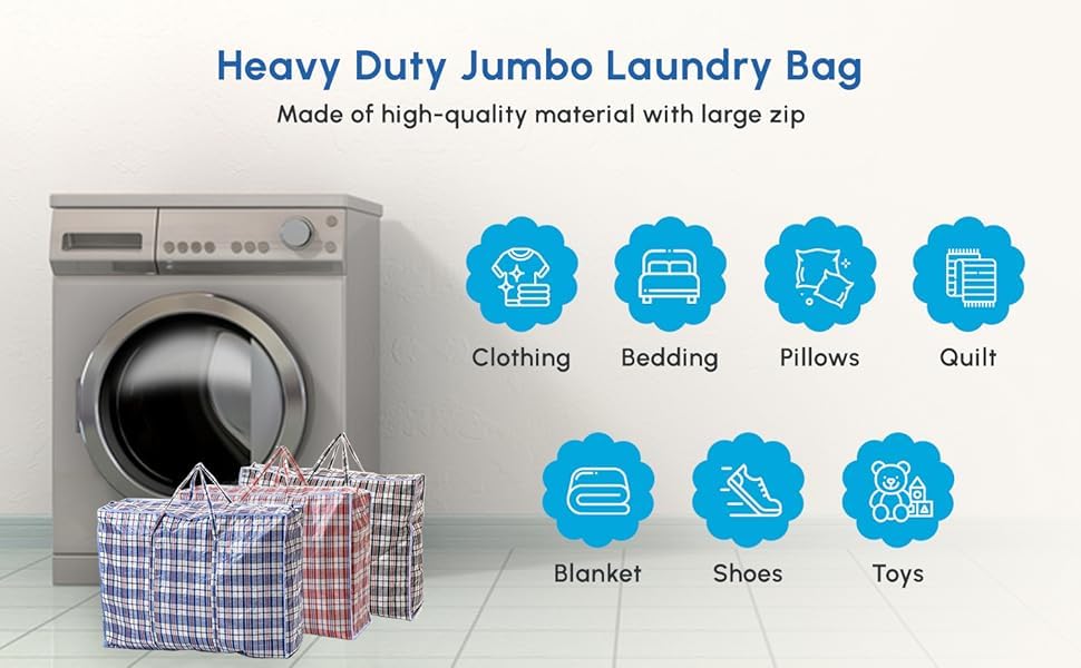 1ABOVE Medium Laundry Bags - 5 Pack Reusable Storage with Handles & Zipper | Waterproof | 57x47x30cm 5