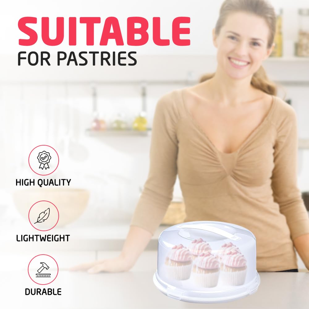 ACCURATE Round Plastic Cake Box - White, Durable, Secure Carry Handle | Holds Cakes up to 30 cm 6