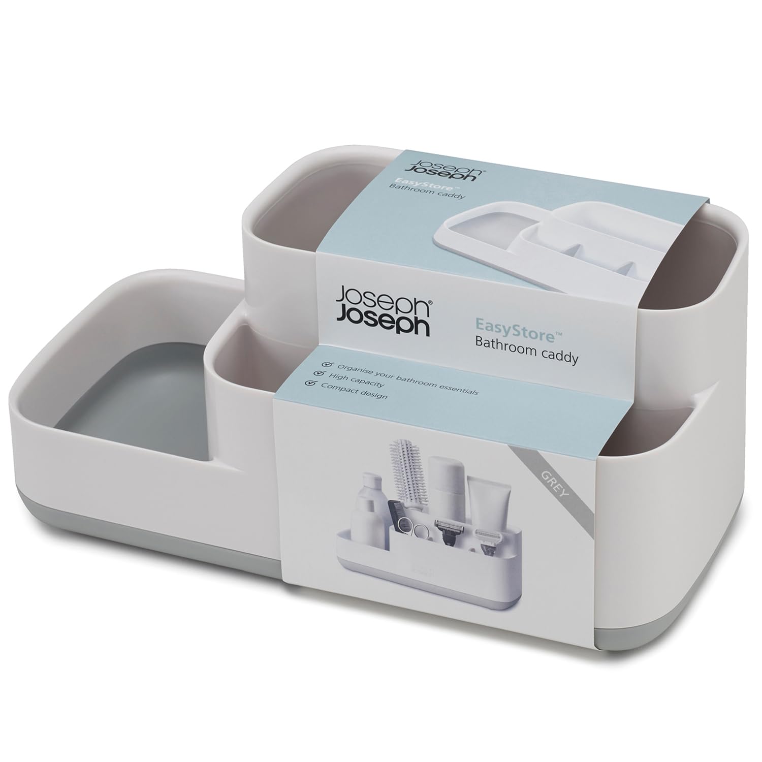 Joseph Joseph EasyStore Bathroom Storage Caddy Organiser - Compact Design | Grey/White | Plastic 4