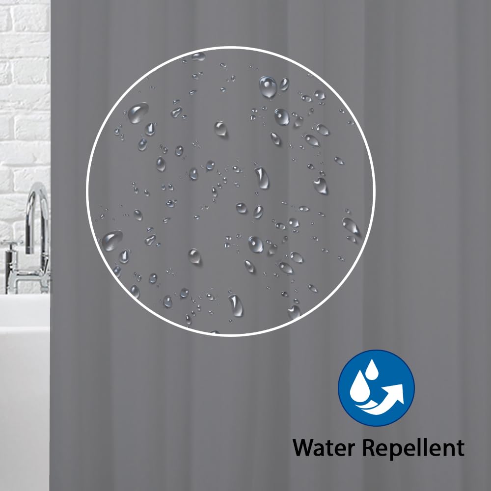 ANSIO Shower Curtain - Mould & Mildew Resistant Polyester | Charcoal Grey | 180 x 180 cm 6