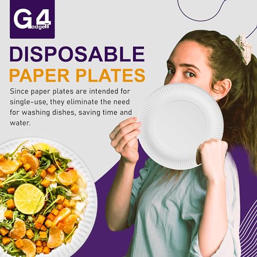 G4GADGET 200 Count Paper Plates - 9 Inch (23cm) Disposable Dishes for Hot/Cold Food 4