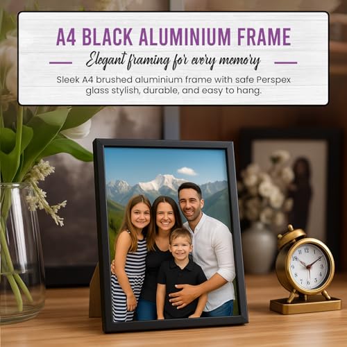 SECO Stewart Superior A4 Brushed Aluminium Picture Frame - Black | Perspex Safety Glass | Landscape/Portrait 9