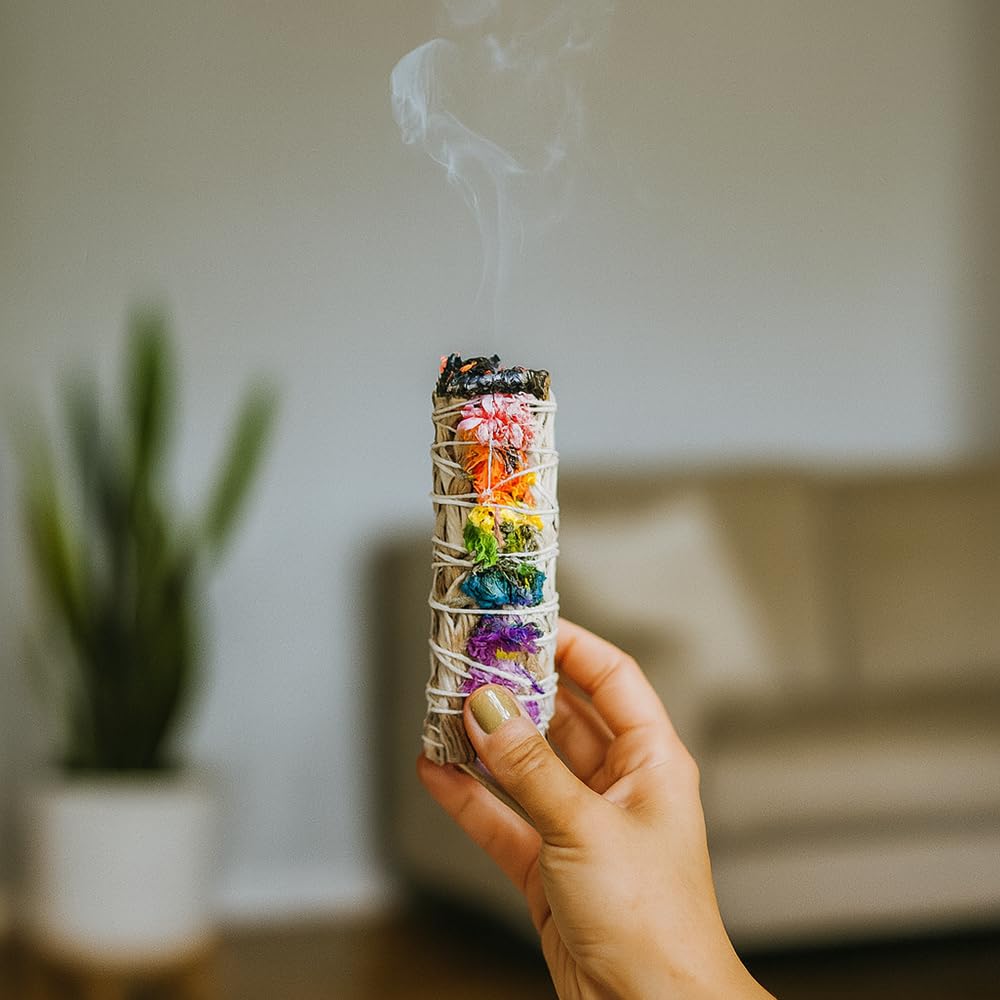 VIE Sage Smudge Stick with 7 Chakra Flowers - White Sage Scent | Promotes Relaxation 4