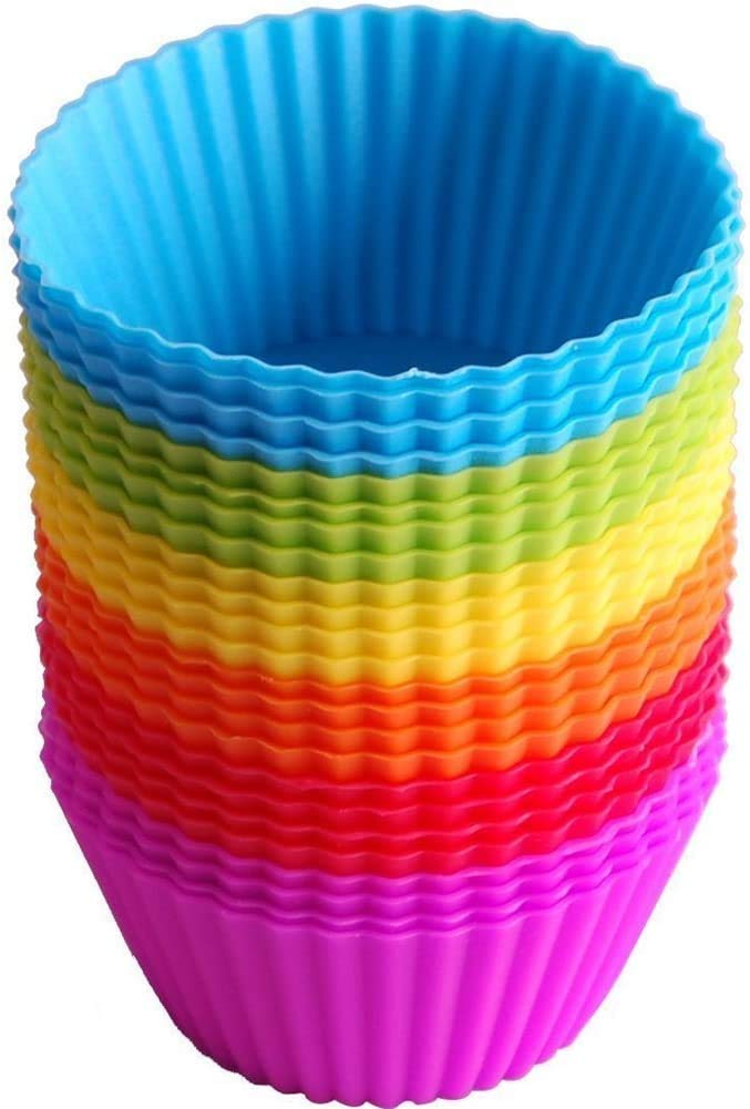 Zuvo Reusable Baking Cups - 24 Pack Silicone Muffin Molds | Non-Stick & Dishwasher Safe