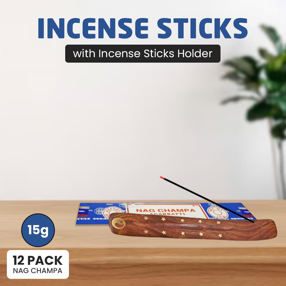 1ABOVE Nag Champa Incense Sticks (12x15g Packs) with Holder for Relaxation 5