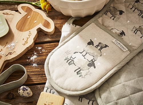 Cooksmart Double Oven Gloves - Heat Resistant Protection | Highland Sheep Design | 2 Pack 4