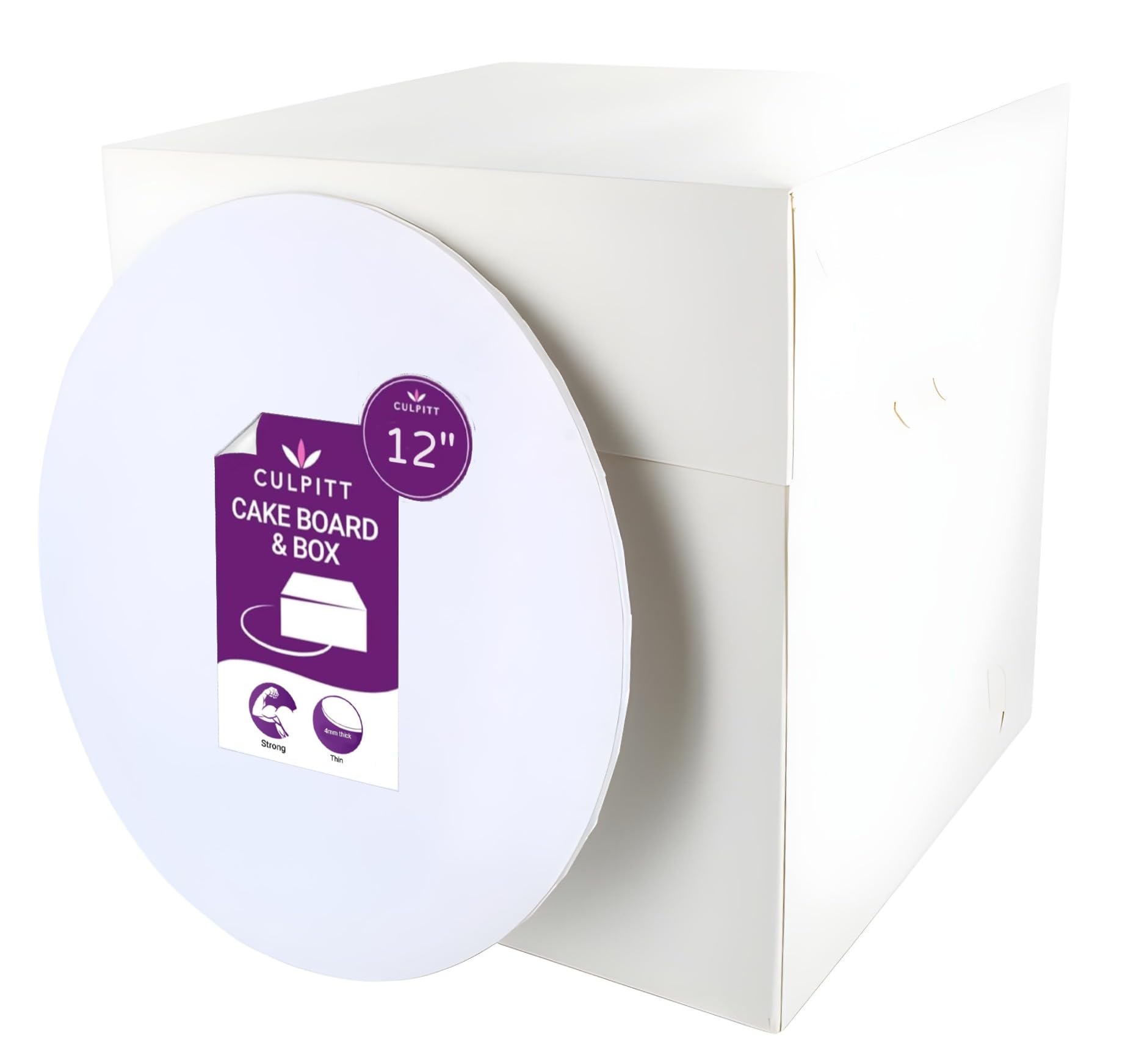 Culpitt Tall Cake Box & White Board Set - 12' Square, Extra Tall for Tiered Cakes | Masonite Board Included 1