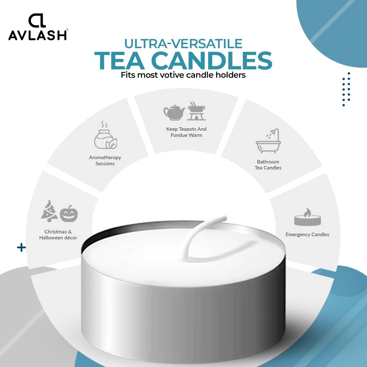 AVLASH Unscented Tea Lights - 4 Hour Burn Time | Pack of 50 | Smokeless Clean Burn 3
