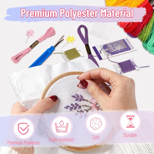 VynyQoo 120PCS Embroidery Threads Kits - 102 Colors Floss for Cross Stitch & DIY Crafts | Polyester 3