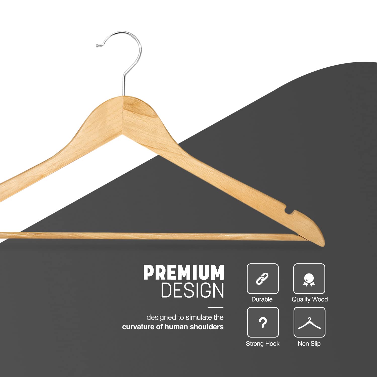 KEPLIN Strong Walnut Wood Coat Hangers - 20 Pack | 360° Rotatable Hook | Natural Finish