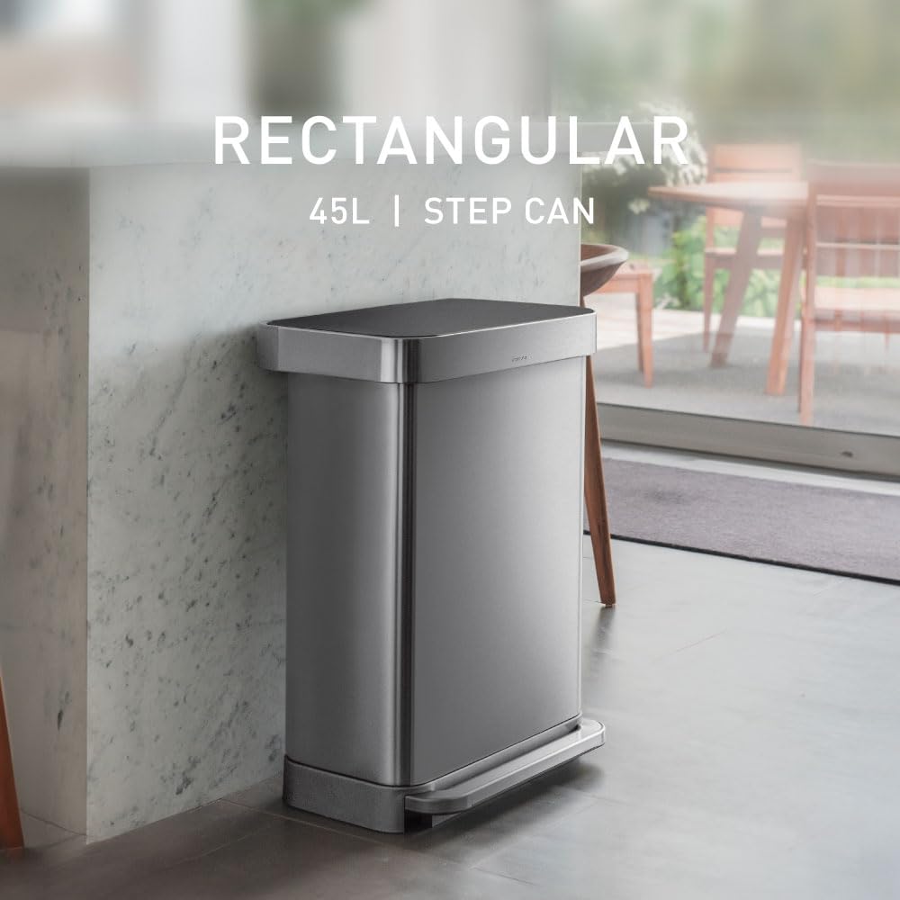 simplehuman CW2080 45L Rectangular Kitchen Pedal Bin with Liner Pocket | Brushed Stainless Steel 2