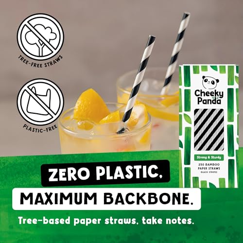 The Cheeky Panda Bamboo Paper Straws - 250 Count Coloured Drinking Straws with Black Stripes | Biodegradable