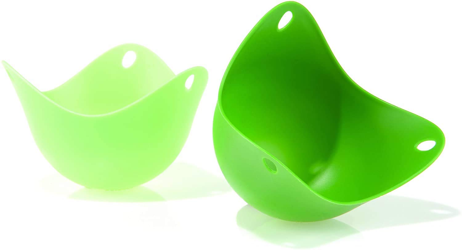 fusionbrands Poach Pod Egg Poachers - Silicone, Microwave & Dishwasher Safe | 8cm Diameter | Set of 2 Green Pods 1