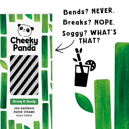 The Cheeky Panda Bamboo Paper Straws - 250 Count Coloured Drinking Straws with Black Stripes | Biodegradable 4