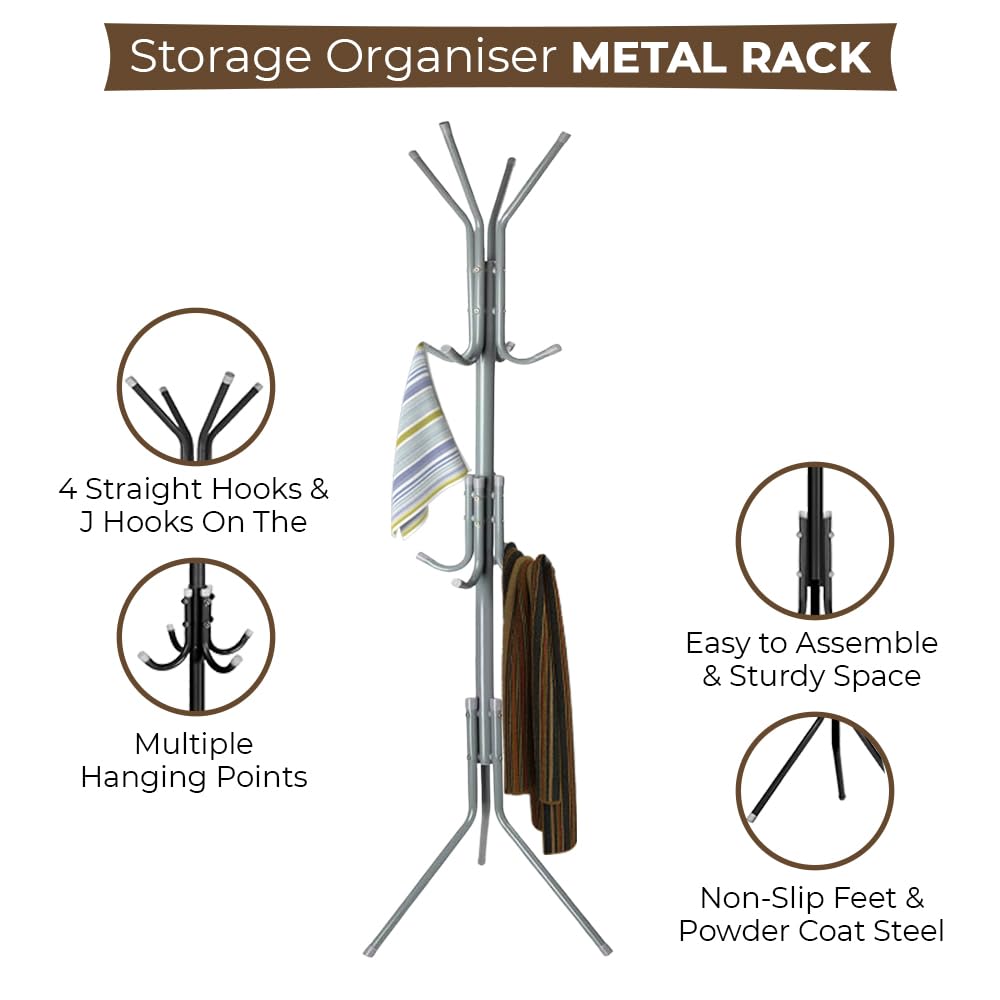 1ABOVE Metal Coat Rack - 12 Hooks Freestanding Clothes Tree | 67 Inches Height | Grey 4