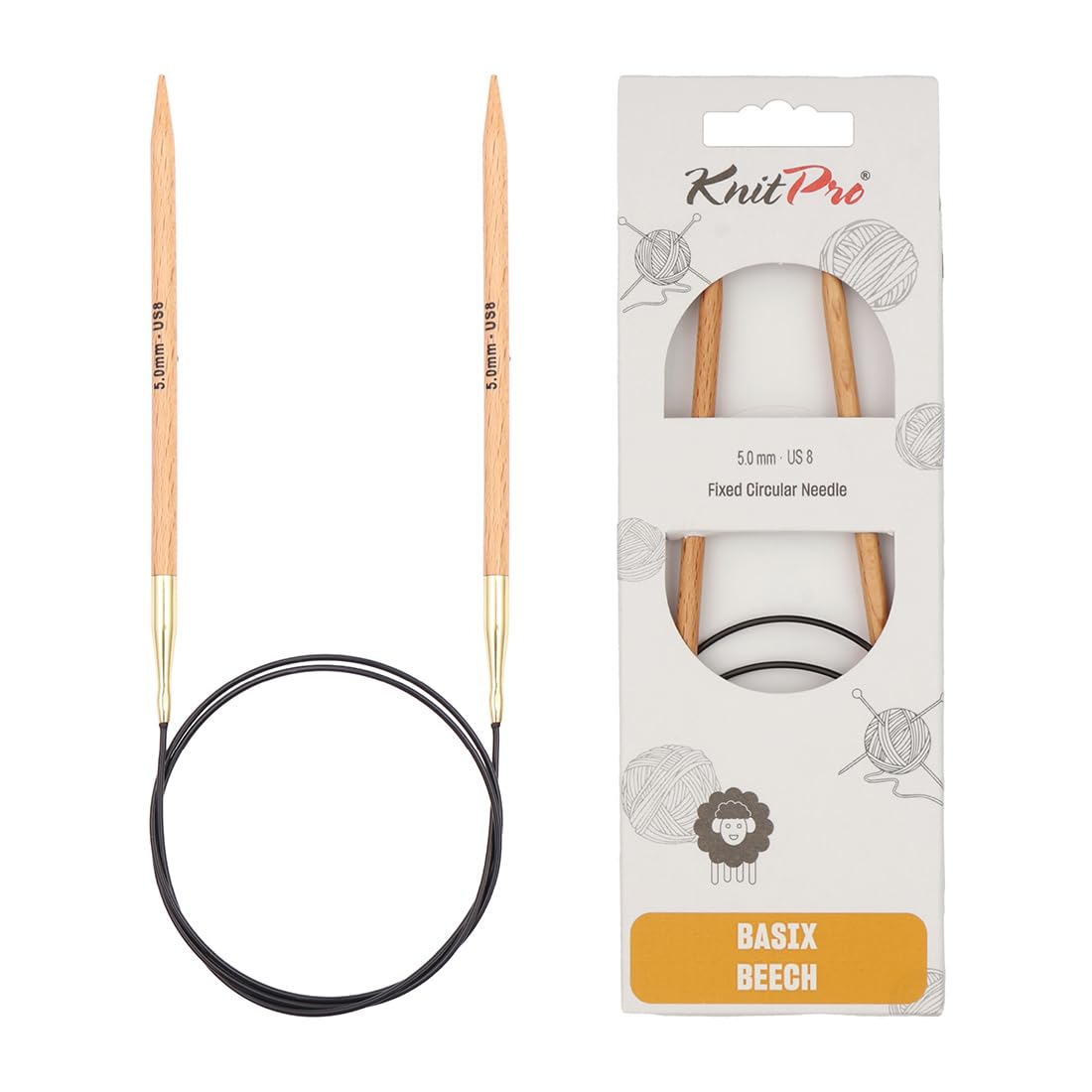 KnitPro Basix Beech Fixed Circular Needles - 5.00mm | 100cm Length 1