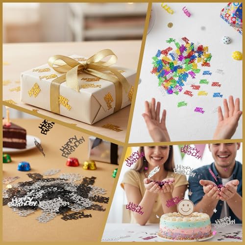 SHATCHI Happy Birthday Confetti - Black & Silver Foil Scatter | 14 Gram Pack 10