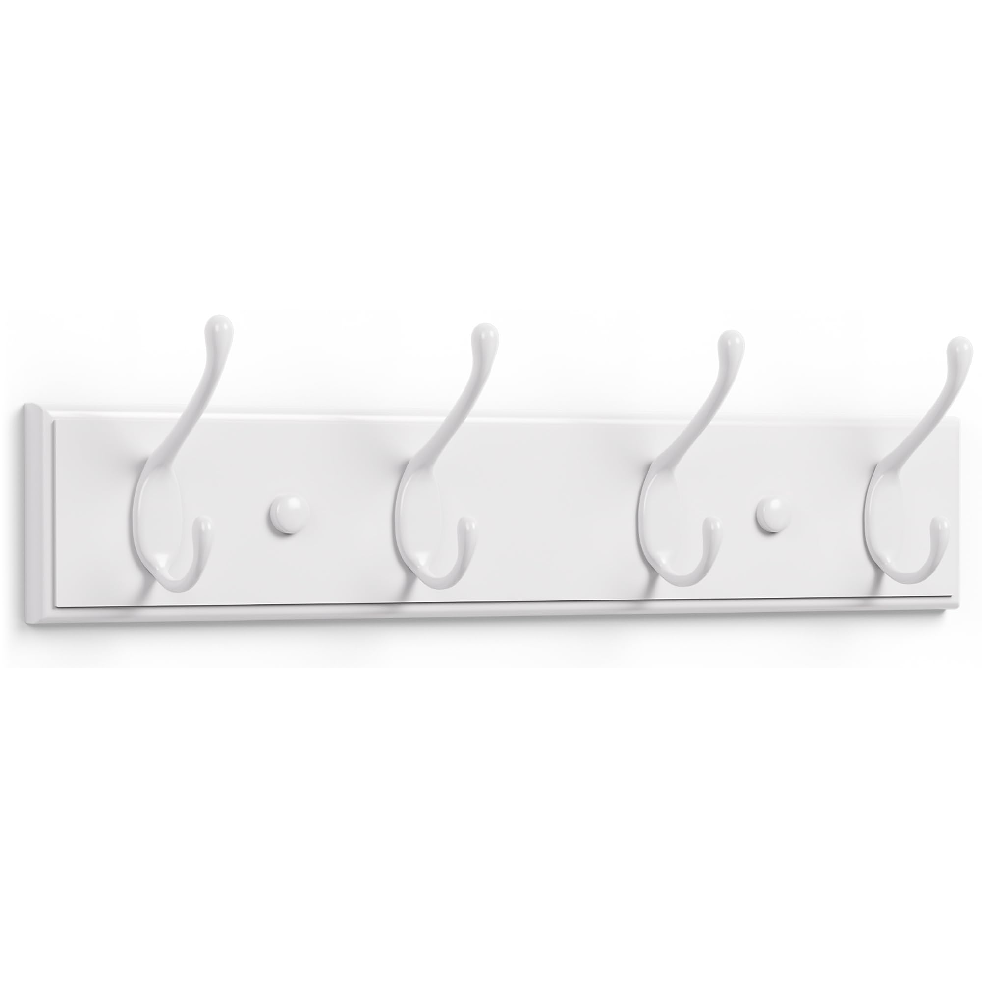 LARHN Wall Coat Rack - 4 Heavy-Duty Hooks | 100% Bamboo Board | White Finish | 42 cm Wide