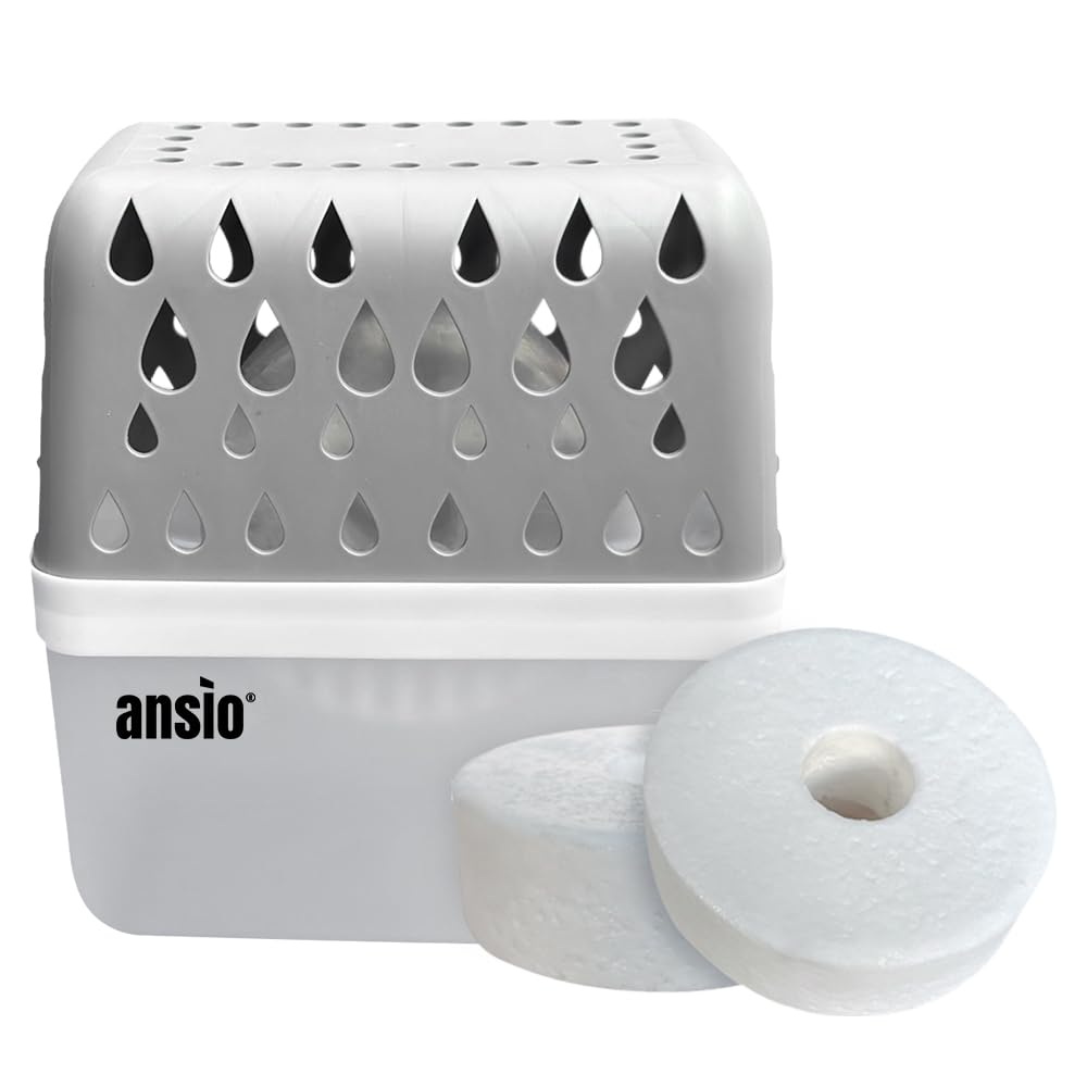 ANSIO 360º Moisture Absorber Dehumidifier | Reusable Plastic Device & 2 Unscented Refill Tabs
