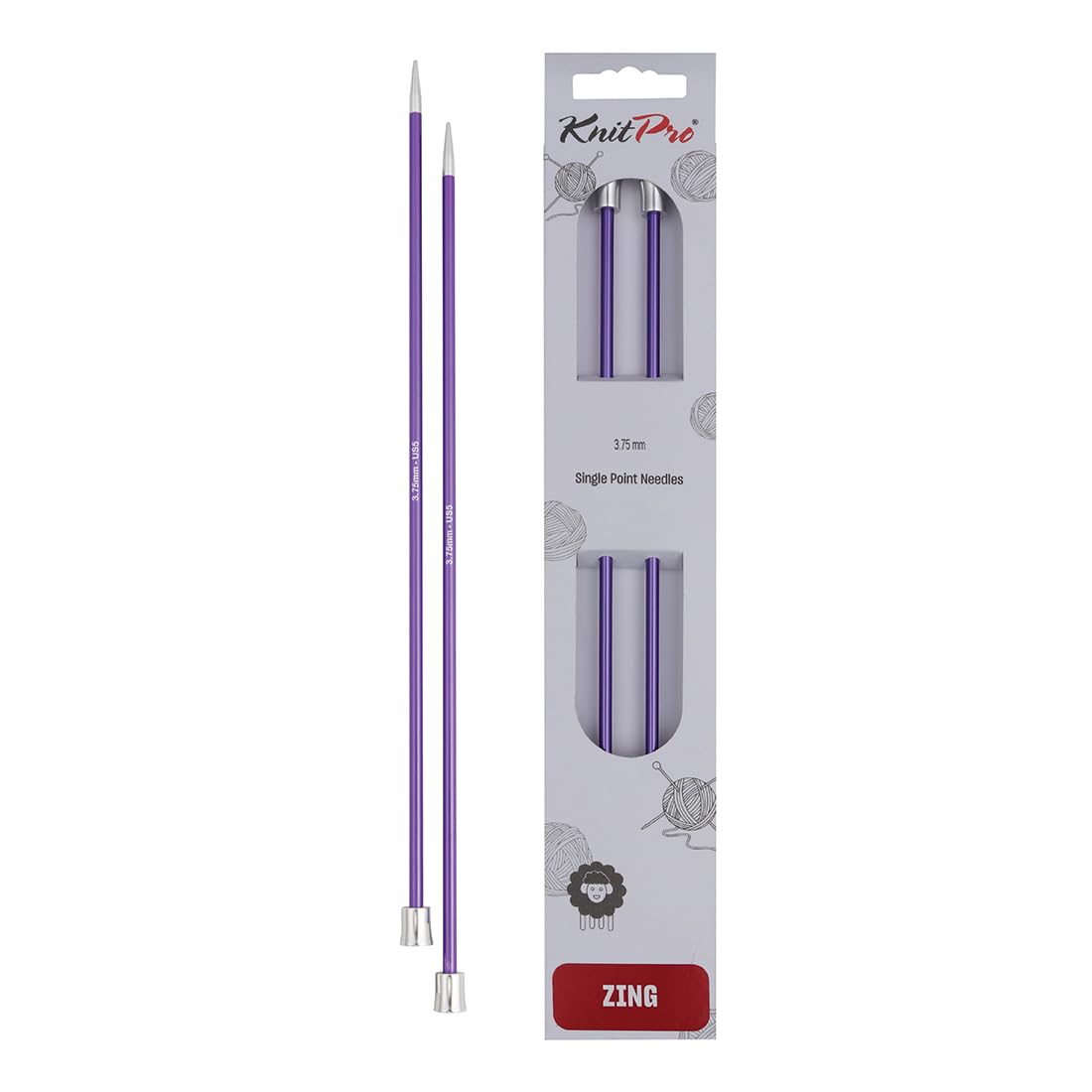 KnitPro Zing Single Pointed Knitting Needles - 3.75mm Size | 25cm Length | Lightweight Aluminium 1
