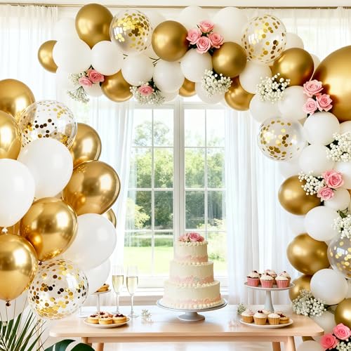 Vonsera Gold and White Balloons Set - 70 Pcs Assortment with Gold Ribbon | Latex Material 3