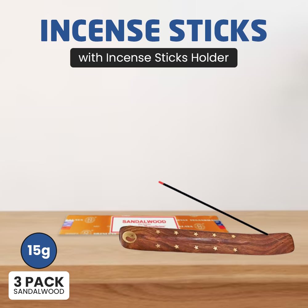 1ABOVE Sandalwood Incense Sticks (3 x 15g Packs) with Holder | Relaxation & Stress Relief 5