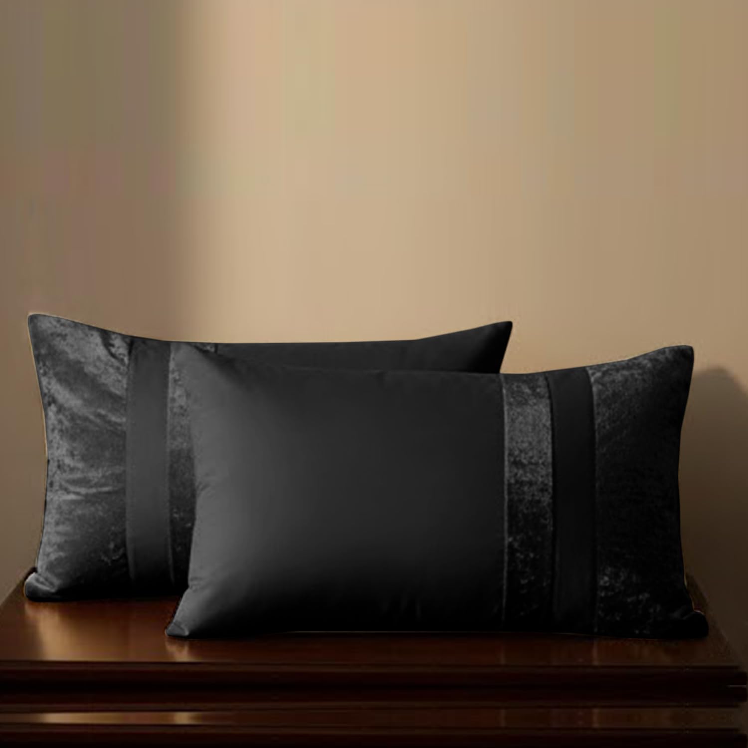 Casabella Luxury Crushed Velvet Panel Band Duvet Cover Set - King Size, Black | 3 Pieces 5