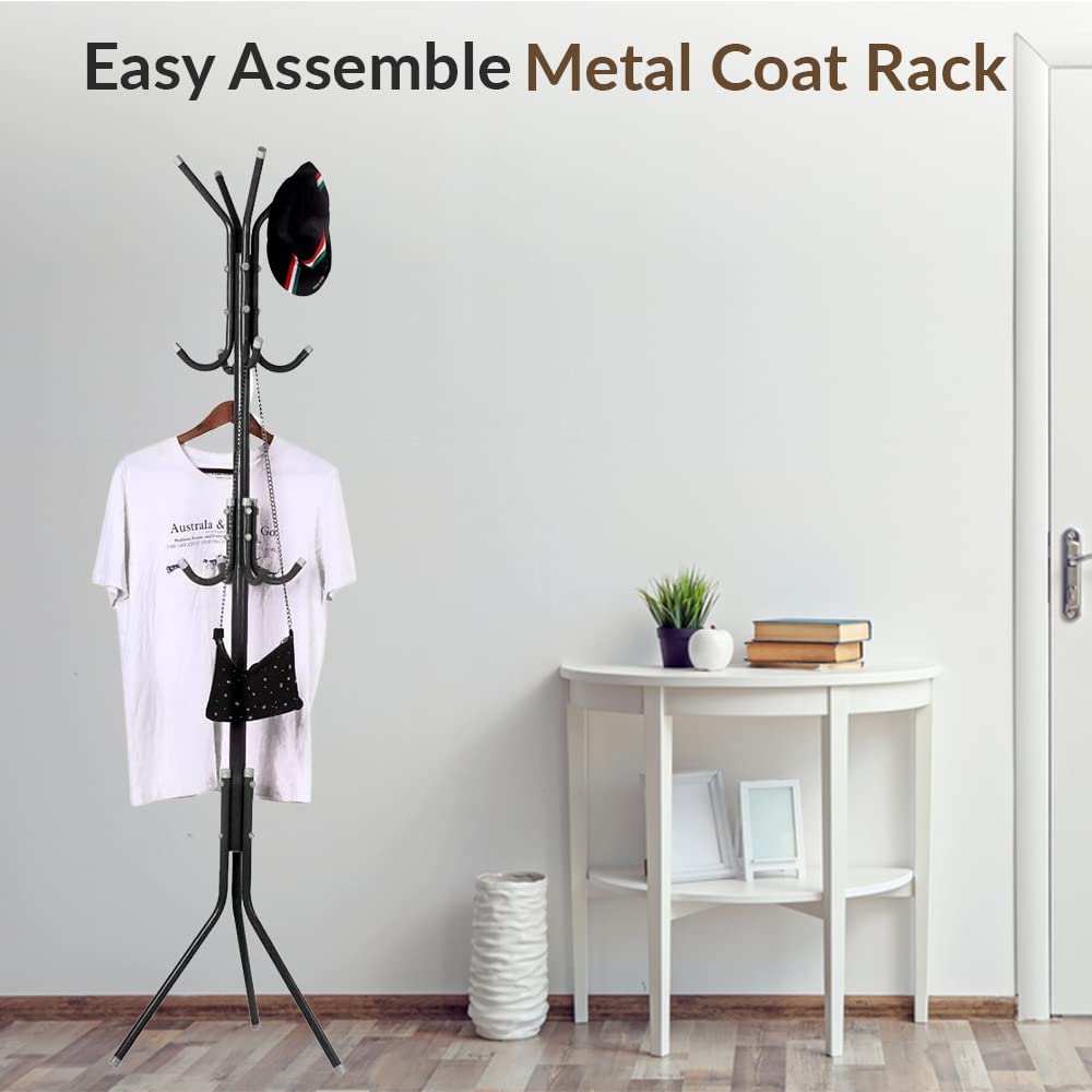 1ABOVE Metal Freestanding Coat Rack - 12 Hooks, 67 Inches Tall, Black Powder Coated Steel 8