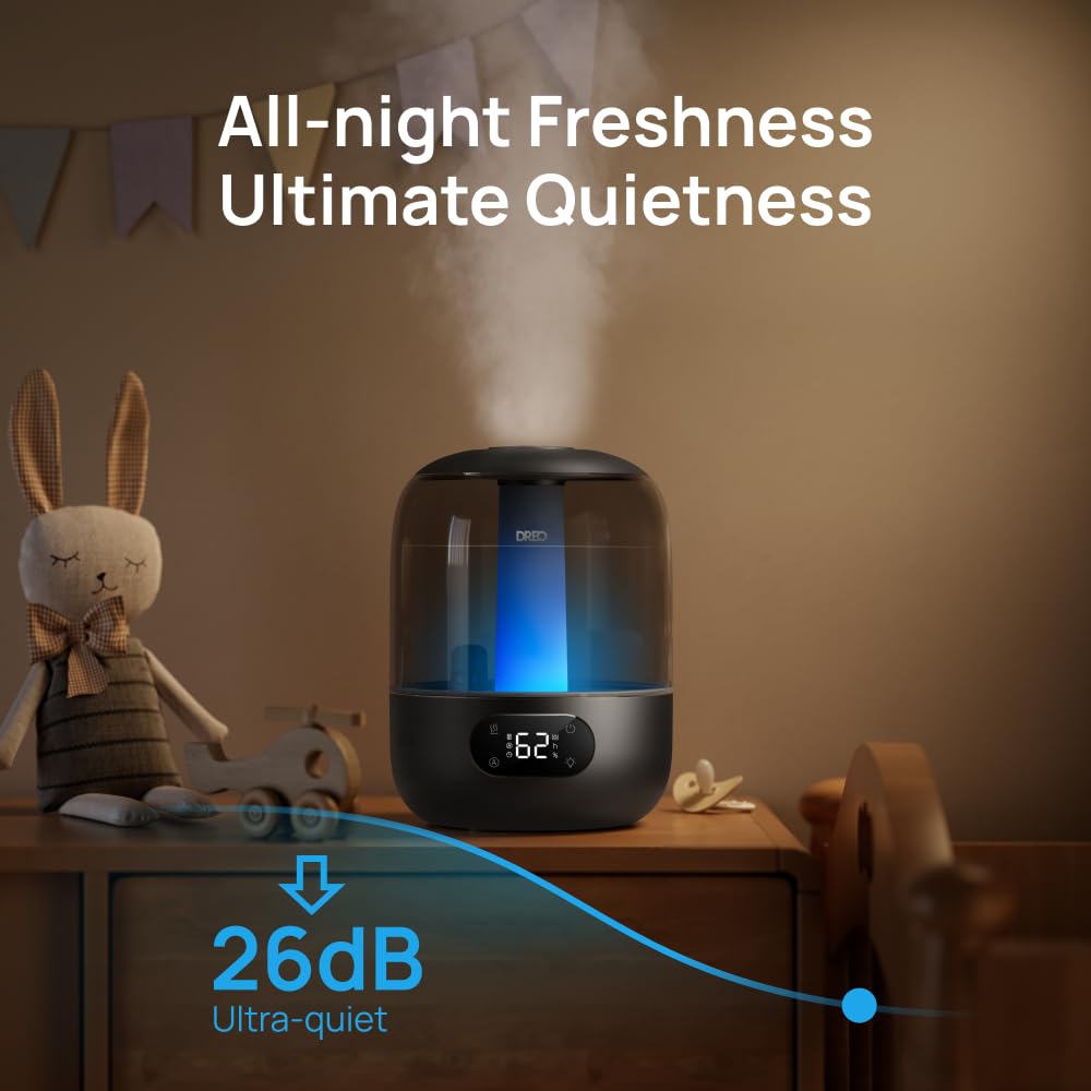 Dreo Ultrasonic Cool Mist Humidifier for Bedroom with 3L Tank | 30H Runtime | 26dB Quiet | Covers 300 sq ft 3