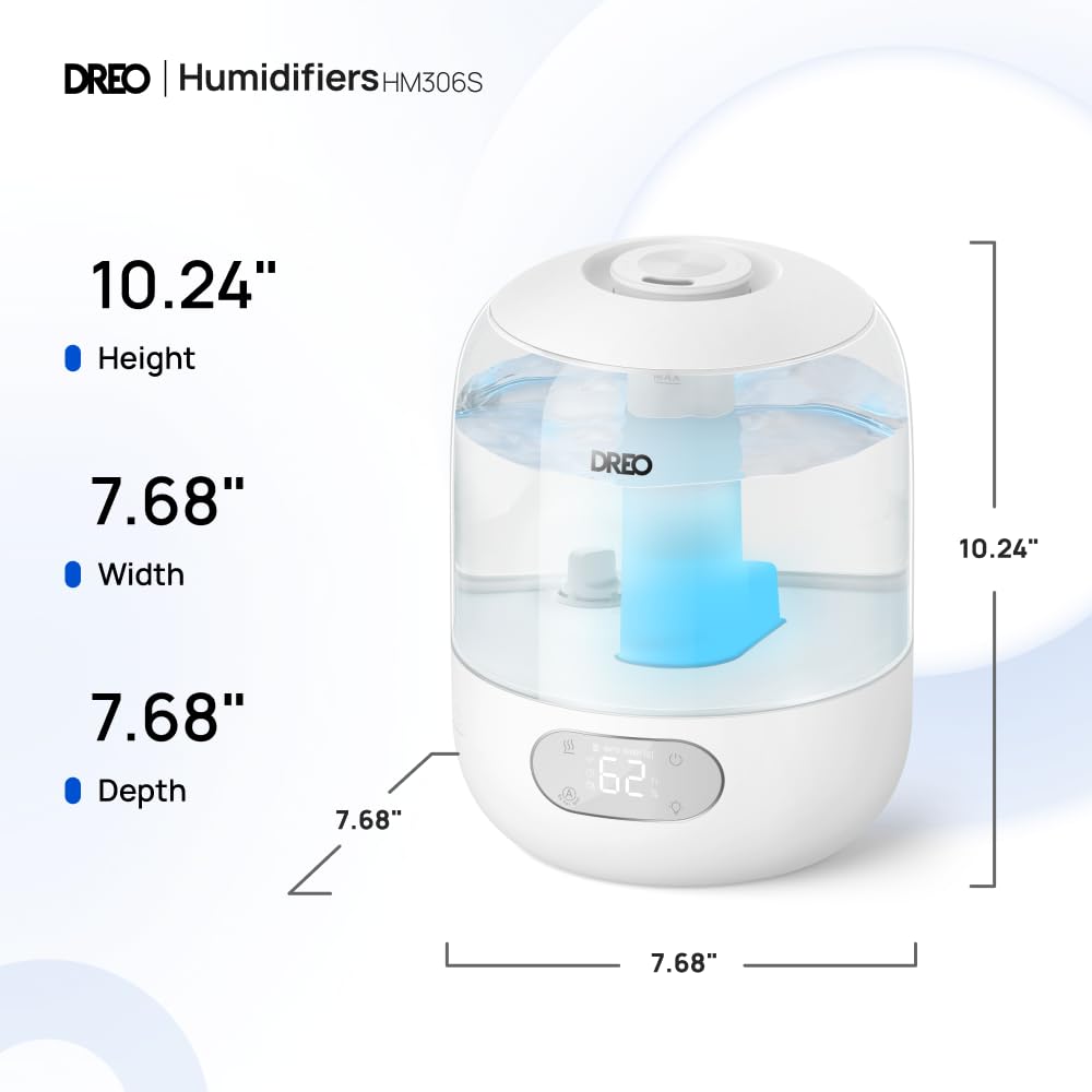 DREO Ultrasonic Cool Mist Humidifier - 3L Tank, 30-Hour Runtime, 26dB Quiet | White 8