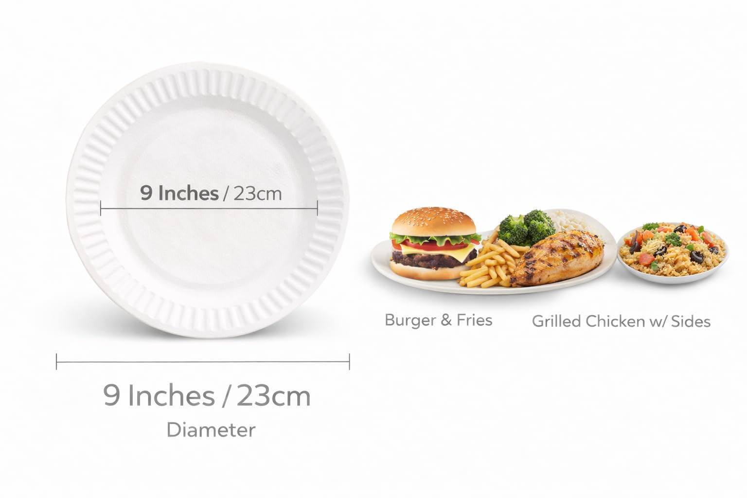 1ABOVE 100 Pack 9-inch Disposable Paper Plates - White, Durable, Sturdy | 23cm Diameter 5