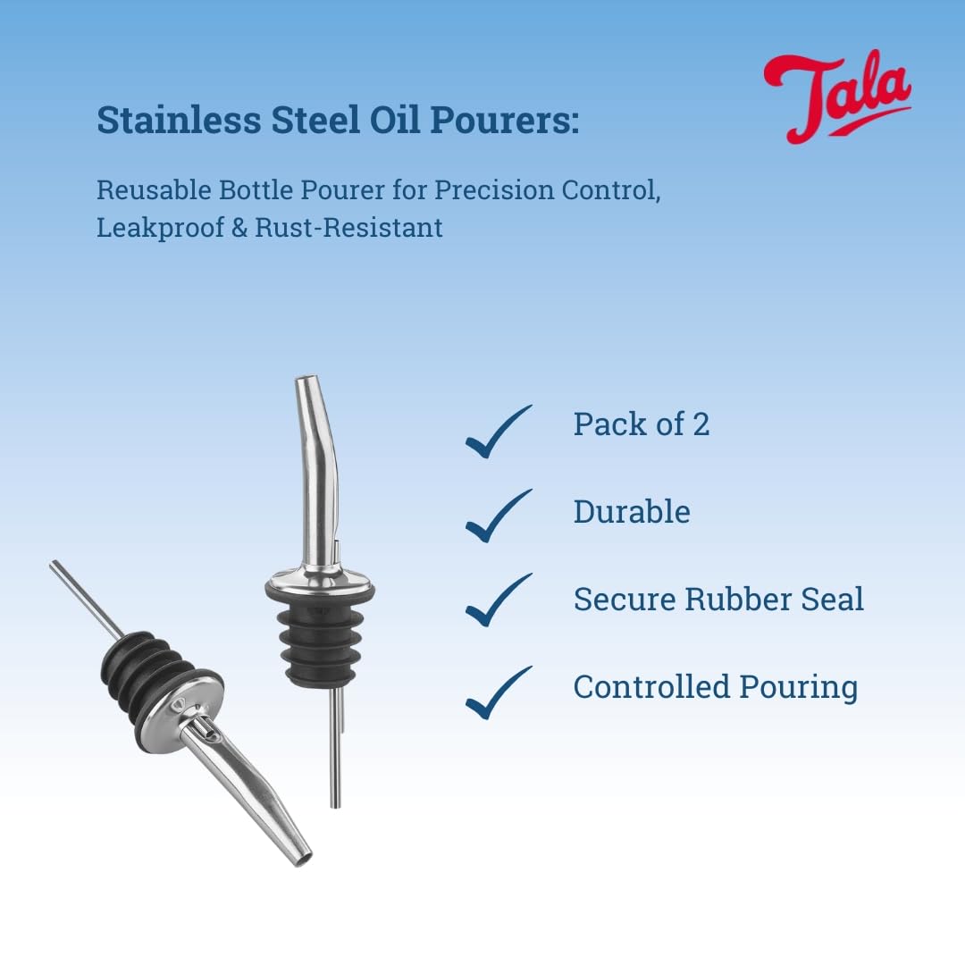 Tala Stainless Steel Oil Pourers - Leakproof & Mess-Free Pouring | Set of 2 3