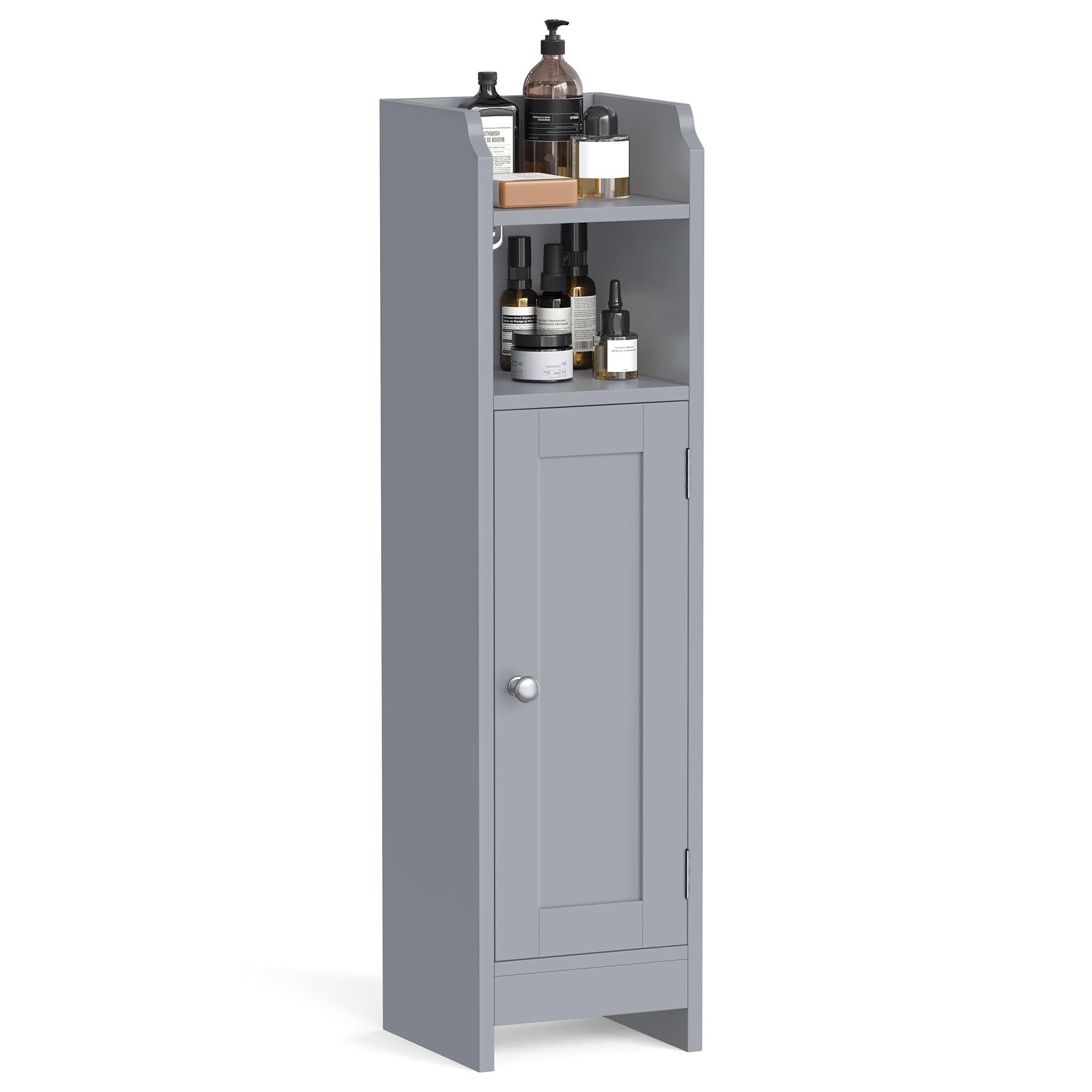 VASAGLE Slim Bathroom Floor Storage Cabinet | Dove Grey | 80H cm | Adjustable Shelves 3