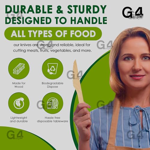G4GADGET 100x Wooden Knives - Biodegradable Birch Wood Utensils for Events & Camping 3