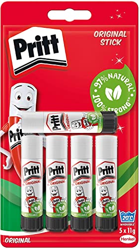 Pritt Glue Stick - 5 Pack (5x11g) | 97% Natural Ingredients | Solvent-Free & Washable 2