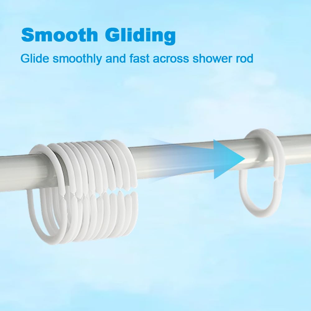 Armo Home Plastic C-Shaped Shower Curtain Rings - 24 Pack White Hooks | Rust Resistant 2