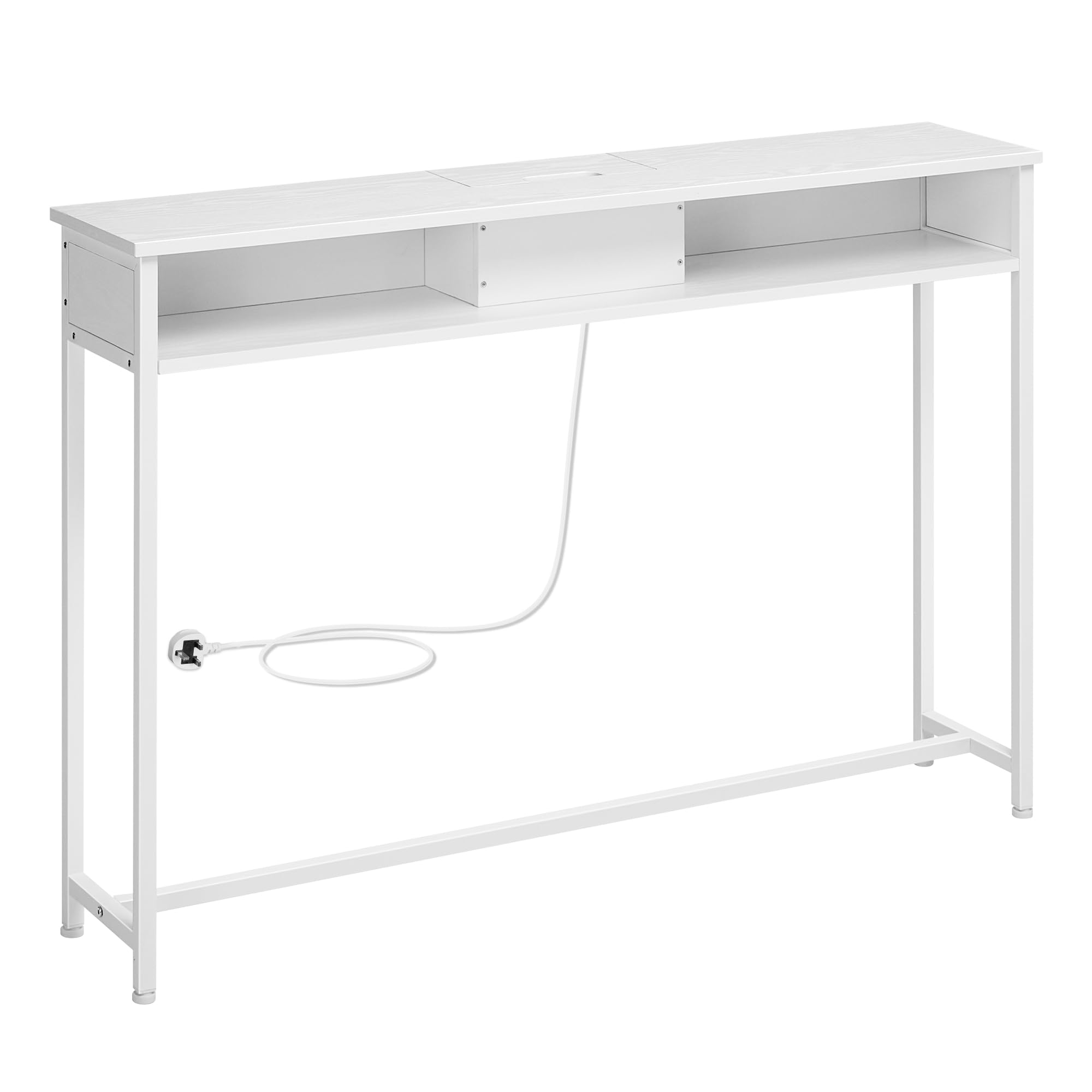 VASAGLE Console Table with Charging Station - Slim Design, Snow White, 120cm Wide 1