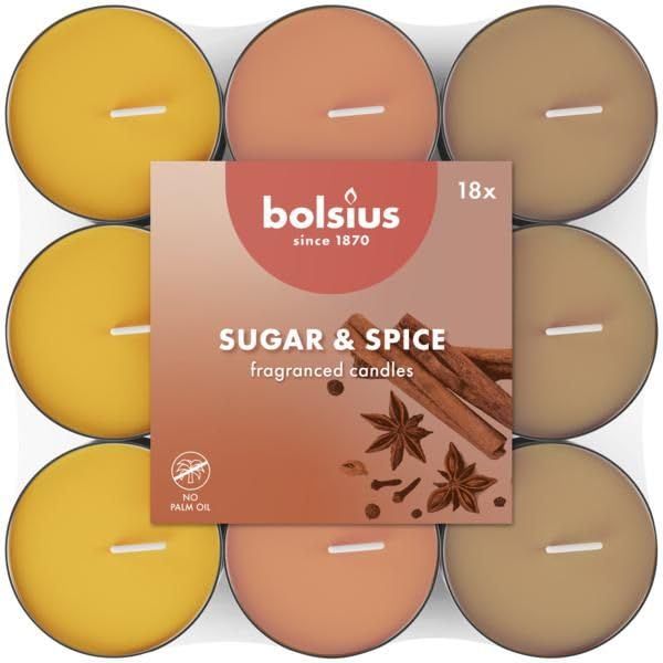 BOLSIUS Scented Tealights - Sugar and Spice Fragrance | 3.5 Hour Burn Time | 18 Pack