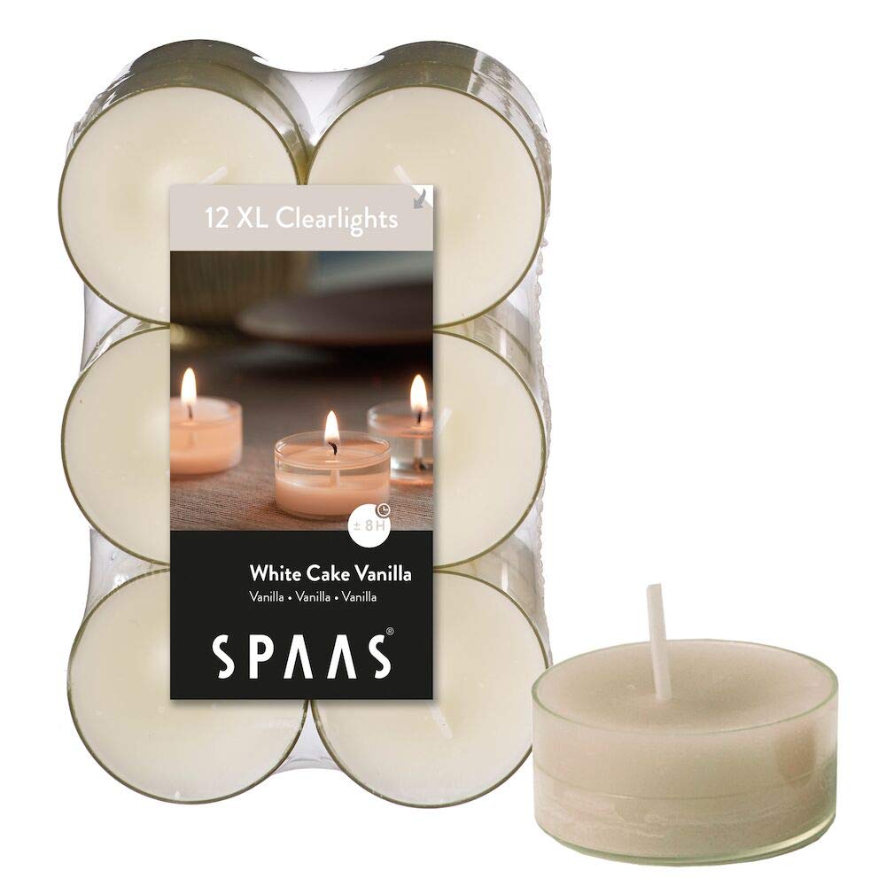 Spaas Scented Tealights - White Cake Vanilla Fragrance | 8 Hour Burn Time | 12 Pack